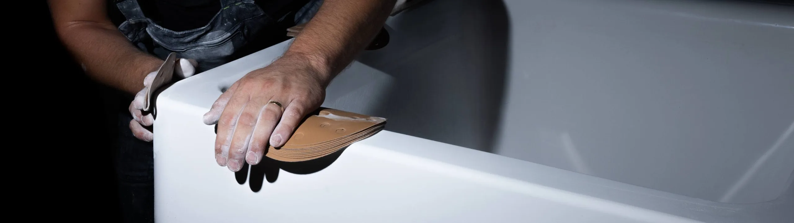 Hand-finishing a Rocean composite bath shell