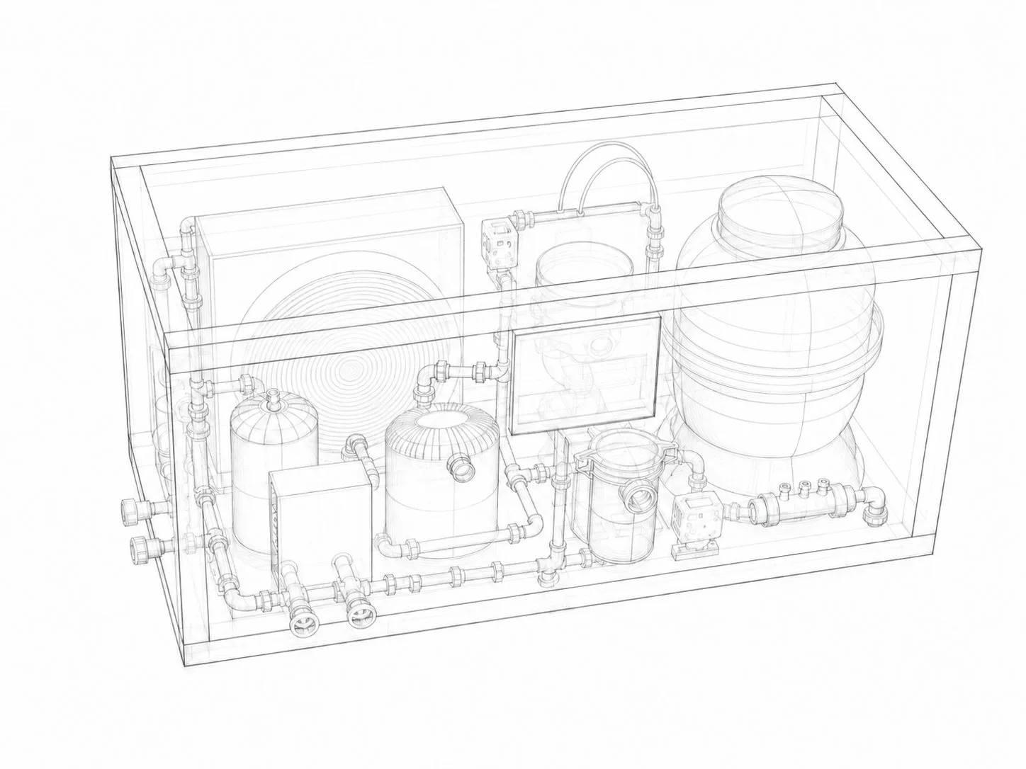 Rocean skid-mounted system technical wireframe