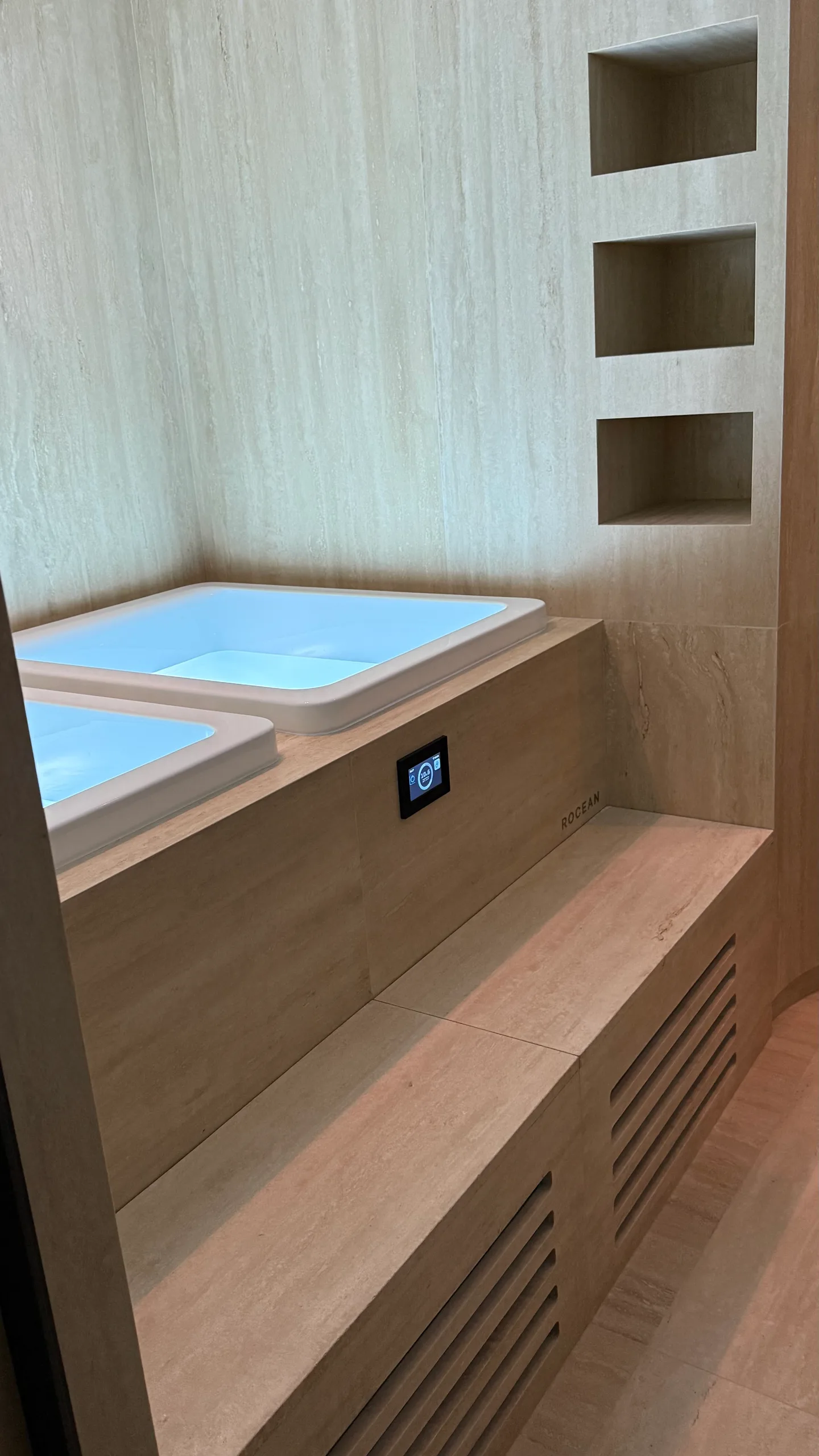 Integrated Rocean cold plunges in an architectural wellness room