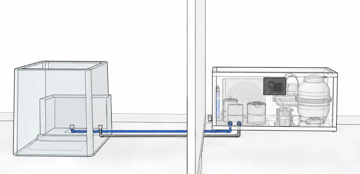 Separated Rocean bath and technical skid system